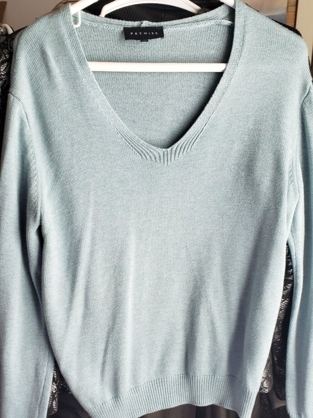 Premise light green V neck sweater in size L